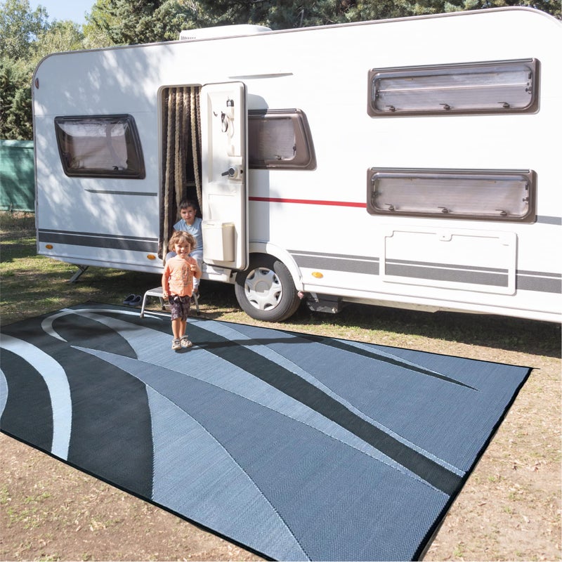 Stylish Camping GB1 8-Feet x 16-Feet RV Reversible Graphic Patio Mat, Black/Silver - Image 2